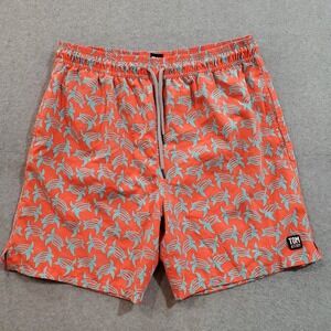 Tom & Teddy Mens Swim Trunks Orange Blue Turtle‎ AOP Size XL
